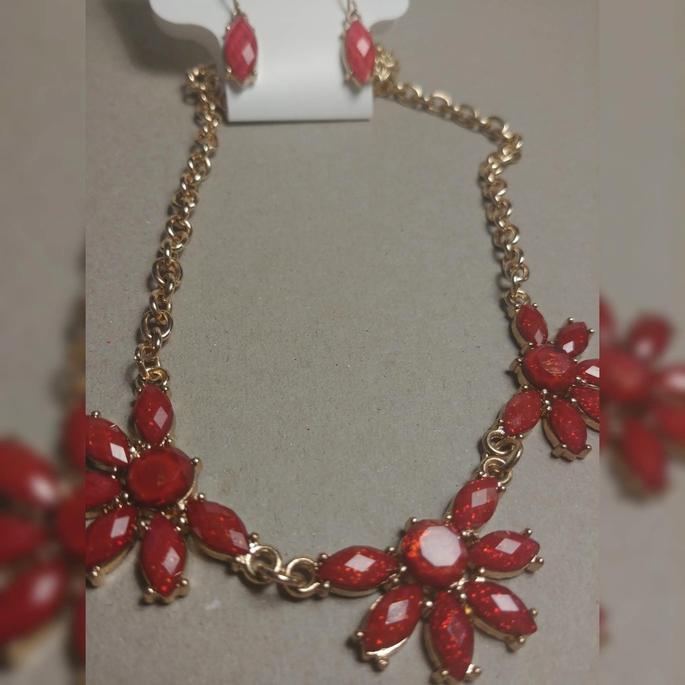 Statement red necklace with earrings